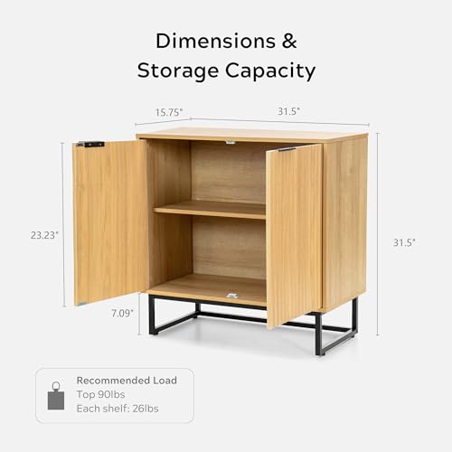 EYYTHUNG Fluted Storage Cabinet Sideboard Buffet Cabinet, Modern Accent Cabinet with Adjustable Shelves, Wooden Credenza, Console Table Entryway Cabinet for Living Dining Room, Natural Oak EYYTHUNG