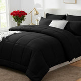 CozyLux King Size Comforter Set Black, 7 Pieces Bed in a Bag, Black Comforter King Size, All Season Bedding Sets with Stitch Quilted Comforter, Flat Sheet, Fitted Sheet, Pillowcases CozyLux