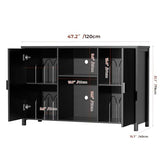 BROTTAR Large Record Player Stand with Vinyl Storage, 47" Wood Turntable Stand with Open Shelves and Fluted Doors, Vinyl Record Storage Cabinet Holds Up to 480 Albums for Music Room Living Room, Black BROTTAR