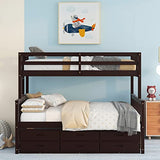 Harper & Bright Designs Espresso Twin Over Full Bunk Bed with Trundle and Storage Drawers Harper & Bright Designs