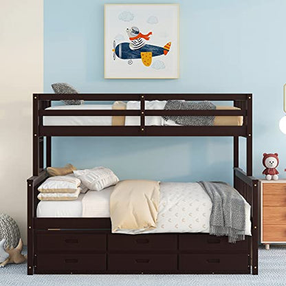 Harper & Bright Designs Espresso Twin Over Full Bunk Bed with Trundle and Storage Drawers - WoodArtSupply