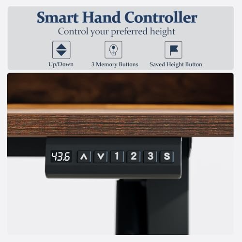 Klicelor L Shaped Standing Desk with Shelf, 63 x 55 inch Height Adjustable Corner Desk, Sit-Stand Workstation with Memory, 264lbs Load Capacity, Rustic Brown Klicelor