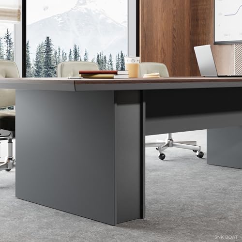 8FT Conference Table for 8–10 People, 1.65" Thick Top Boardroom Meeting Table with Cable Management Grommet, Modern Walnut Office Conference Room Table SNKBOAT