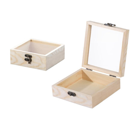 CALFOVERA 4.72×4.72×1.97 Inch Wooden Square Storage Box with Glass Lid Iron Clasp Unfinished PapayaWhip Stash Box Jewelry Display Case Container for Jewelry Storage Gift Packaging Home Decoration CALFOVERA