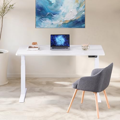 Fromann Dual Motor Standing Desk Frame 3 Tier Legs Sit Stand up Electric Height Adjustable Desk Base for Home and Office (White) Fromann