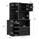 DWVO Kitchen Pantry Storage Cabinet, 64" H Kitchen Hutch Cabinet with Power Outlet, Sliding Racks with Door, Drawers with Doors and 3-Tier External Shelves for Living Room, Dining Area (Black) DWVO