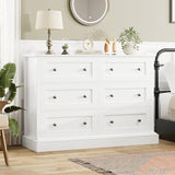 FACBOTALL Modern 6 Drawer Double Dresser, White Dresser Wood Dresser, Wide Chest of Drawers with Deep Drawers & Mental Double Handles Nursery Dresser for Living Room, Hallway FACBOTALL