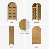 TRUNBACK 63" Arched Display Cabinet with Glass Doors, 5-Tier Curio Cabinet for Living Room, Adjustable Shelves for Dining Room & Home Office, Oak TRUNBACK