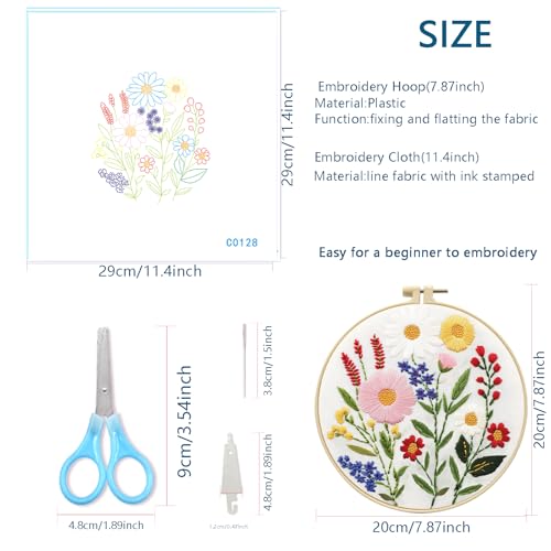 Zhenqing Wildflower Embroidery Kit for Beginners, Colorful Floral Craft Set with 20cm Hoop, Printed Pattern on 29x29cm Cotton Fabric, DIY Nature Wall Art (C0128)
