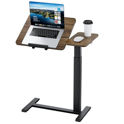 Ywin Medical Adjustable Tilt Overbed Bedside Table with Wheels, Swivel Portable Tray Table(27.6" W x 15.8" D), Small Standing Desk for Bedroom, Hospital, Couch, Office Use,Black