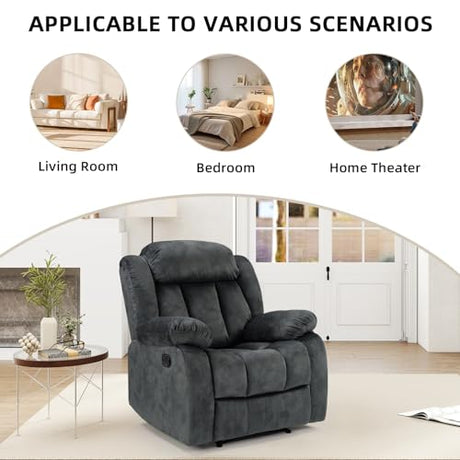 EBELLO Manual Recliner Chair, Classic and Fabric Recliner Sofa with Overstuffed Arms and Back for Living Room, Bedroom, Grey EBELLO
