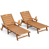 LegacyAmerhome Outdoor Lounge Chair Set of 2 with 5-Position Adjustable, Outside Lounge Chair with Cup Holder, Wheels for Easy Mobility, HDPE Tanning Chair for Poolside, Patio, Brown