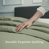 HollyHOME Luxury Checkered Super Soft Solid Single Pinsonic Quilted Bed Quilt Bedspread Bed Cover 102"x96", Sage Light Green, King HollyHOME
