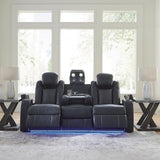 Signature Design by Ashley Fyne-Dyme Contemporary Power Reclining Sofa with USB Charging Ports and Adjustable Headrest, Blue Signature Design by Ashley