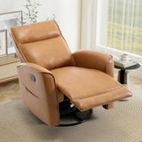 CANMOV Leather Recliner Chair, Swivel Rocker Recliner Chair, 360°Swivel Nursery Glider Recliner, Manual Recliner for Small Spaces,Living Room,Bedroom,Brown