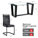 Ebullient Glass Dining Table Set for 6, Modern Dining Table Set for 6, Tempered Glass Tabletop with Black MDF Trapezoid Legs, Rectangle Kitchen Table with 6 Faux Leather Chairs for Home, Apartment Ebullient