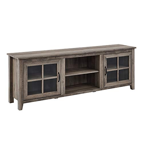 Walker Edison Portsmouth Classic 2 Glass Door TV Stand for TVs up to 80 Inches, 70 Inch, Grey Wash - WoodArtSupply