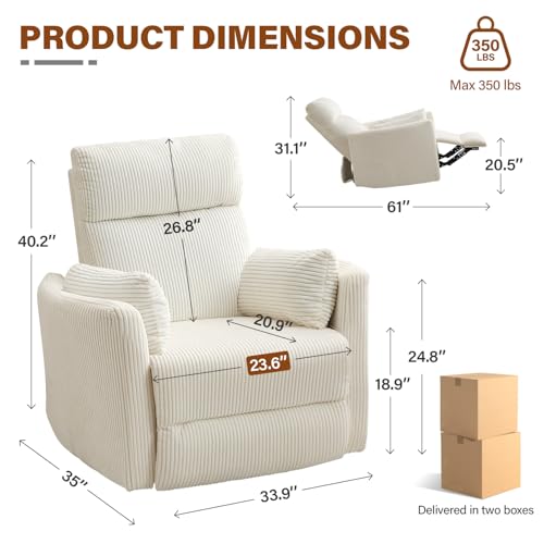 BOSMILLER 360° Swivel Recliner Chair,Nursing Rocking Chair with 2 Pillows for Adutlts,Comfy Rocker Recliners with High Back for Nursery,Living Room,Bedroom