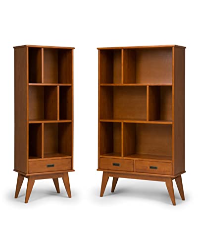 SIMPLIHOME Draper SOLID HARDWOOD 22 Inch Mid Century Modern Bookcase and Storage Unit in Teak Brown, For the Living Room, Study Room and Office - WoodArtSupply