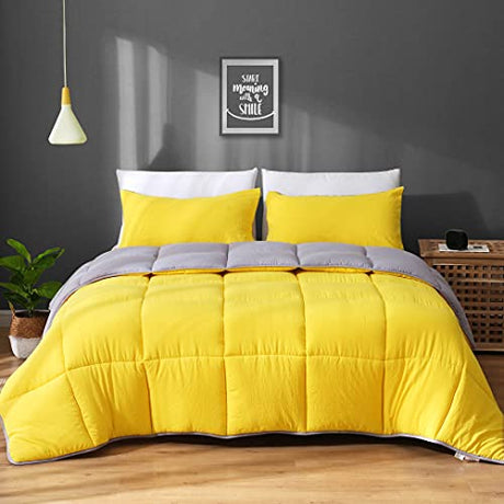 APSMILE Reversible Full/Queen Bed Comforter - All-Season Down Alternative Comforter, Ultra-Soft Cloud Fluffy Microfiber Quilt Duvet, Illuminating Yellow/Ultimate Gray APSMILE