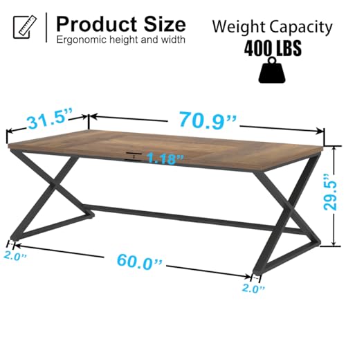 IBF Wood Large Computer Desk, 70.8” Long Home Office Desk for two Person, Farmhouse Work Study Writing Table in Bedroom, Simple Wide Metal Executive Double PC Gaming Workstation, Rustic Oak - WoodArtSupply