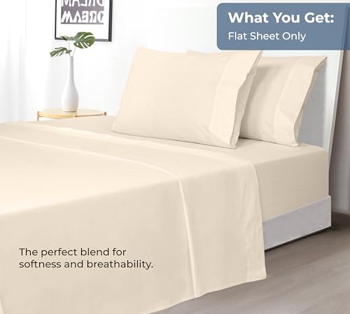 Royale Linens 100% Organic Cotton Fitted Sheet - Percale Weave - Super Soft Deep Pocket Bottom Sheets - Cream Elastic Sheet Twin Size - Twin Fitted Sheets Only - (39"x75"+15", Cream) ROYALE LINENS