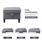 ijuicy 2PCS Sectional Sofa Set,3 Seat Couch & Loveseat Sofa with Side Pockets & Movable Storage Ottoman, Modern Convertible Upholstered Couches for Living Room,Office (3+2Seat/Light Grey) ijuicy