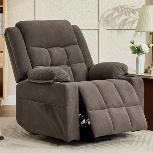 Ketaiyou Electric Power Lift Recliner Chair Sofa with Massage and Heat for Elderly, USB and Type-C Ports, Cup Holders, Infinite Position (Brown, Regular)