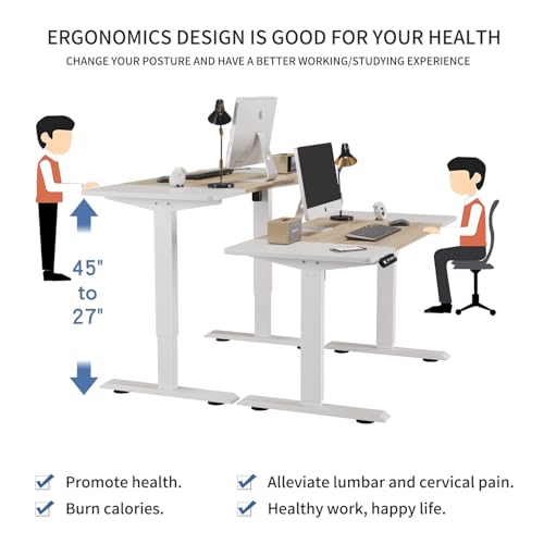 bilbil Height Adjustable Electric Standing Desk, 55 x 24 Inches Sit Stand up for Work Office Home, Ergonomic Rising Computer Table with Memory Preset with Splice Desktop (Oak, White) bilbil