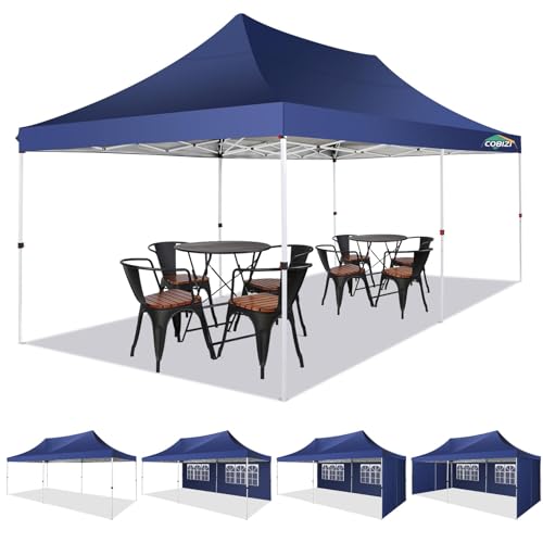 COBIZI 10x20 Pop Up Canopy with Sidewalls,Waterproof & UV50+,Tents for Parties,Outdoor Gazebo for Backyard,Suitable for Weddings, Events,and Markets,Vending (Dark Blue) COBIZI