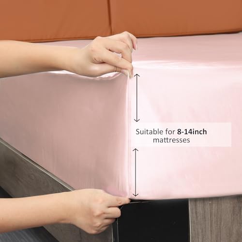 Lirex Satin Fitted Sheet, Luxurious Silky Smooth Polyester Bedding Soft Deep Pocket Bed Sheets Mattress Cover, Full, Light Pink Lirex