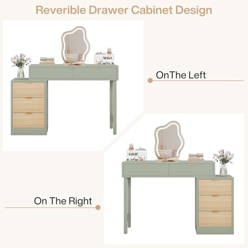 Tribesigns Makeup Vanity Desk with 5 Drawers, Modern Small Dressing Desk with Storage, Wood Make Up Table for Bedroom, Narrow Space (Without Mirror), Mint Green Tribesigns