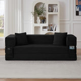 KEIKI 78" Futon Folding Sofa Bed, 4-in-1 Boneless Couches for Living Room, Oversized Comfort Corduroy Upholstered Sleeper Pull Out Bed for Small Space Bedroom Lounge, Removable Armrests, Black KEIKI