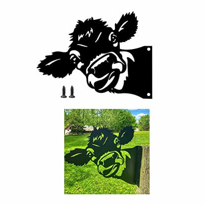 Yungeln Peeping Cow Metal Art Farm Garden Decor Garden Fence Decoration Outdoor Decoration for Farmhouse,Yard,Lawn - WoodArtSupply