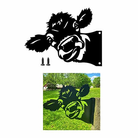 Yungeln Peeping Cow Metal Art Farm Garden Decor Garden Fence Decoration Outdoor Decoration for Farmhouse,Yard,Lawn Yungeln