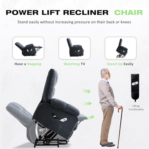 BOSMILLER Power Lift Recliner Chair with Massage and Heat for Elderly,Electric Lift Chair with USB Charging Runction and Side Pockets, Suitable for Living Rooms and bedrooms,Blue