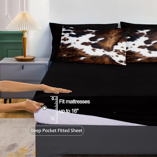 Bedbay Cow Print Comforter Set King Size Animal Skin Bedding 8 Pcs King Bed in a Bag Western Cowhide Rustic Bedding Brown Milk Cow Print Bed Set for All Seasons(Brown,King) Bedbay