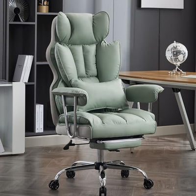 Efomao Big and Tall Office Chair 400lbs - Executive Office Chairs with Footrest, Heavy-Duty PU Leather Computer Chair for Heavy People, Light Green Home Office Desk Chairs