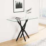 NIERN Tempered Glass Console Table with Metal Legs, Modern Narrow Sofa Table for Hallway Entryway (Black, 39"x18"x30") NIERN