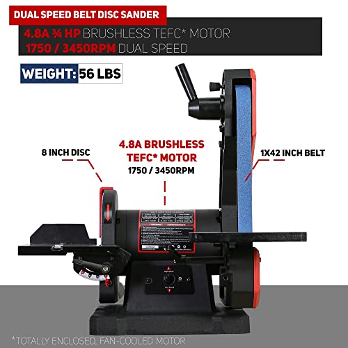 BUCKTOOL Dual Speed 1" x 42" Belt Disc Sander Combo, Bench Knife Sharpener with Large Work Table, Professional Benchtop Belt Sander with Direct-drive Bucktool