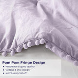 Codi Lavender Purple Full/Queen Comforter Set - Boho Aesthetic Bedding with Luxurious Pom Fringe, Soft Washed Microfiber 3pc Set, Couple-Friendly Lightweight Design, 1 Comforter & 2 Pillow Shams Codi