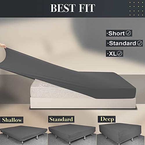 Stretch Twin Size Fitted Sheet Only - 4 Way Stretchy Jersey Knit, Snug Fit for Twin & XL Mattress(Standard/RV, Deep/Shallow), Non Slip, Cozy T-Shirt Soft & Comfortable - Dark Gray N&Y HOME