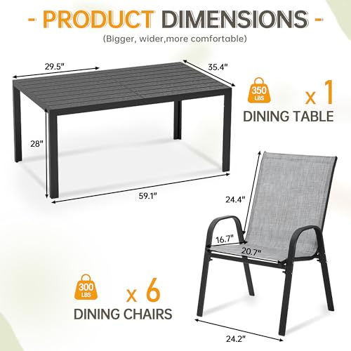 PIZZELLO 7-Piece Outdoor Dining Set Patio Dining Set for 6 Outdoor Table and Chairs All Weather Outdoor Patio Set w/Stackable Patio Chairs and HDPE Dining Table for Backyard, Garden and Poolside PIZZELLO