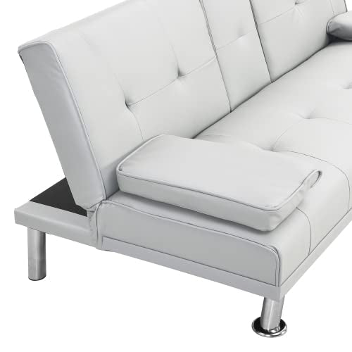 anwickjeff Convertible Folding Futon Sofa Bed with Metal Legs & 2 Cupholders, Modern New Upholstered Couch Loveseat Sleeper, Folding Couches Bed, Removable Armrests for Small Spaces (White) anwickjeff