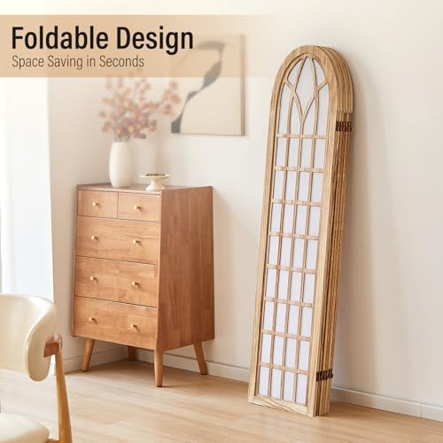 ALeesiing 6-Panel Folding Room Divider Privacy Screen Shoji Style Wooden Frame Decorative Partition for Bedroom Office Apartment Natural ALeesing