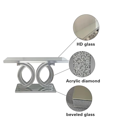 Silver Mirrored Console Table, Modern Luxury Rectangle Sofa Table with Diamond Glass Effects, Elegant Mirrored Furniture for Entryway, Hallway, Entrance (Extra Large) arbol manualidad