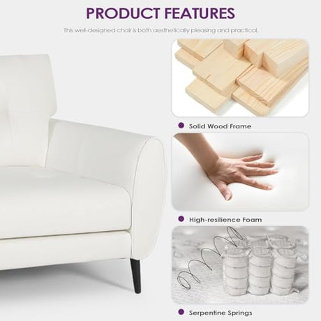 TYBOATLE 61" Loveseat Couches for Living Room, White Faux Leather Couch Mid Century Modern Tufted Mini Sofa Comfy Office 2 Seat Settee Love Seat Small Couches for Small Spaces Bedroom, White TYBOATLE