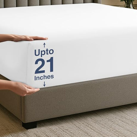 Utopia Bedding Extra Deep Pocket Full Fitted Sheet, Fits up to 21 Inch Mattress - Hotel Luxury, Soft, Breathable and Comfy - Shrinkage and Fade Resistant - Easy Care (White) Utopia Bedding