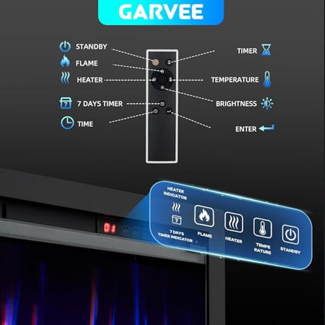 60'' Electric Fireplace Inserts, Recessed Wall Fireplace Heater with Log & Crystal Inserts, Adjustable Flame Color/Speed/Brightness, Heater, Remote Control & Touch Screen, Built-in Timer, Low Noise Towallmark