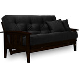 Nirvana Futons Westfield Complete Futon Set - Espresso Finish (Warm Black) – Large Queen Size, Mission Style Wood Futon Frame with Mattress Included (Twill Black), More Mattress Colors Available Nirvana Futons